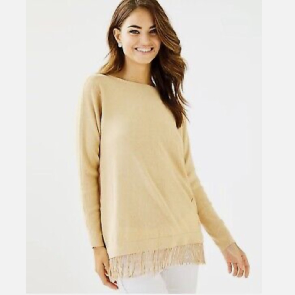 Lilly Pulitzer Glenda Coolmax Fringe Sweater in Heathered Sand Bar - XXS